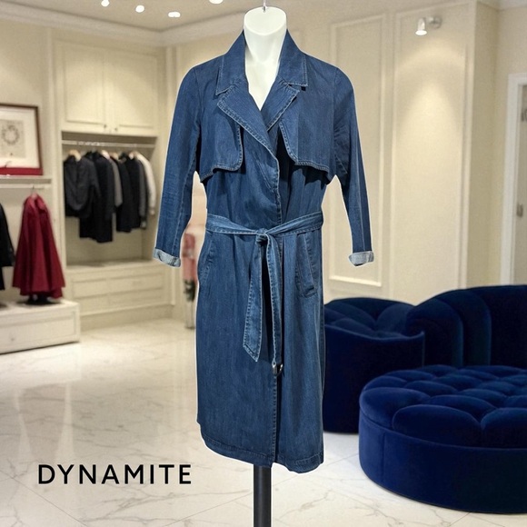 NEW, Dynamite, Long Denim Trench Coat, Size Large, Blue - Picture 11 of 11